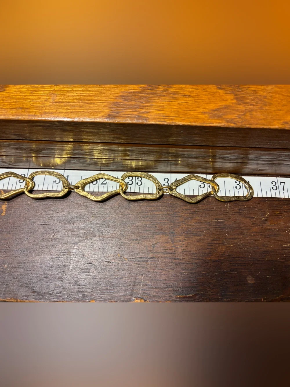 Y2K Vintage Gold Hammered Geometric Link Chain Belt Boho One Size